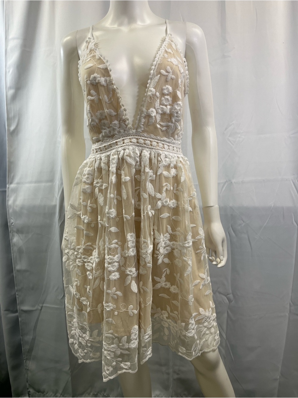 Cupshe Ivory Floral Embroidered Plunge Mini Dress